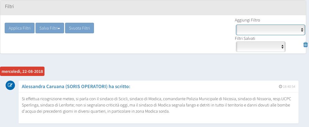 I filtri previsti nella consultazione del brogliaccio.