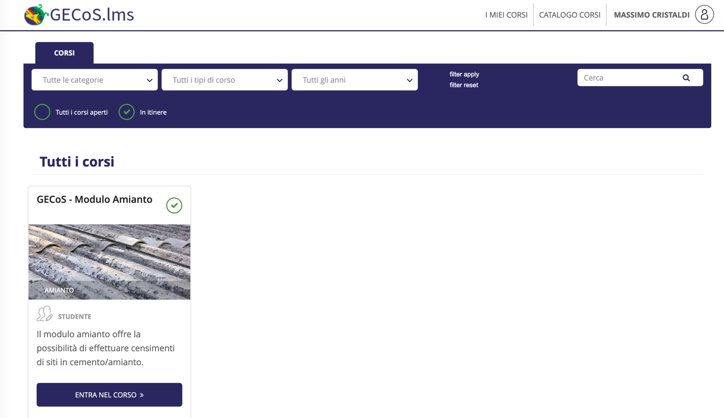 Esempio di corsi presenti nel modulo di E-learning