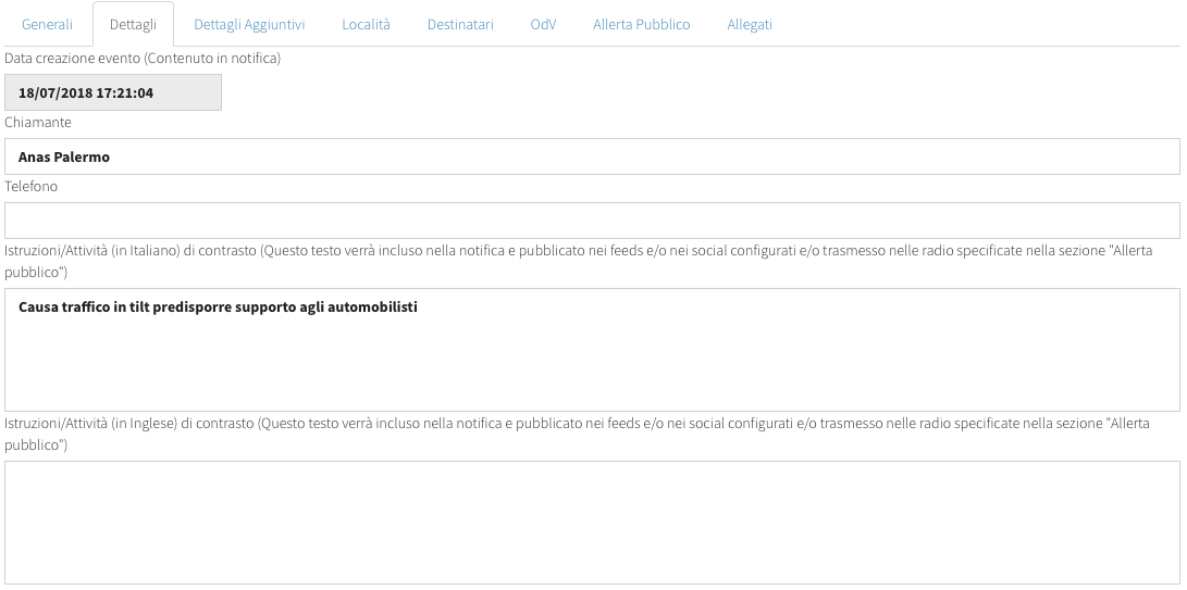 Esempio di scheda dettagli compilata