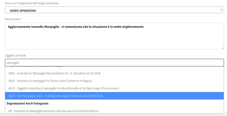 Inserimento informazioni nel Brogliaccio – Oggetti Correlati